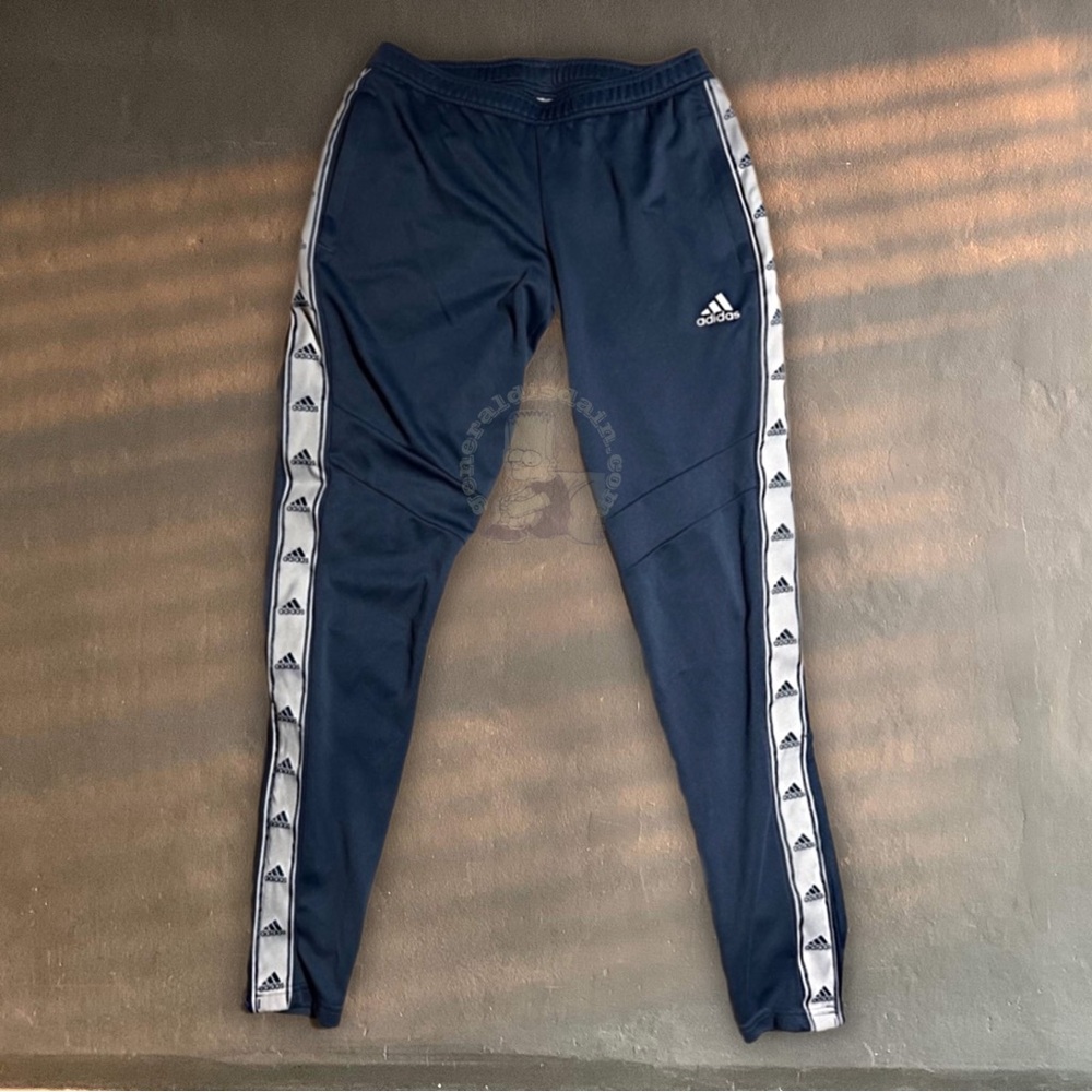 adidas trio track pant joggers in navy blue sweatpants muted earth tone blue